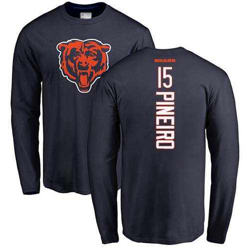 Chicago Bears Men Navy Blue Eddy Pineiro Backer NFL Football #15 Long Sleeve T Shirt